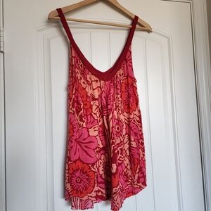 Free People Hawaiian print loose tank top Pink Orange SMALL